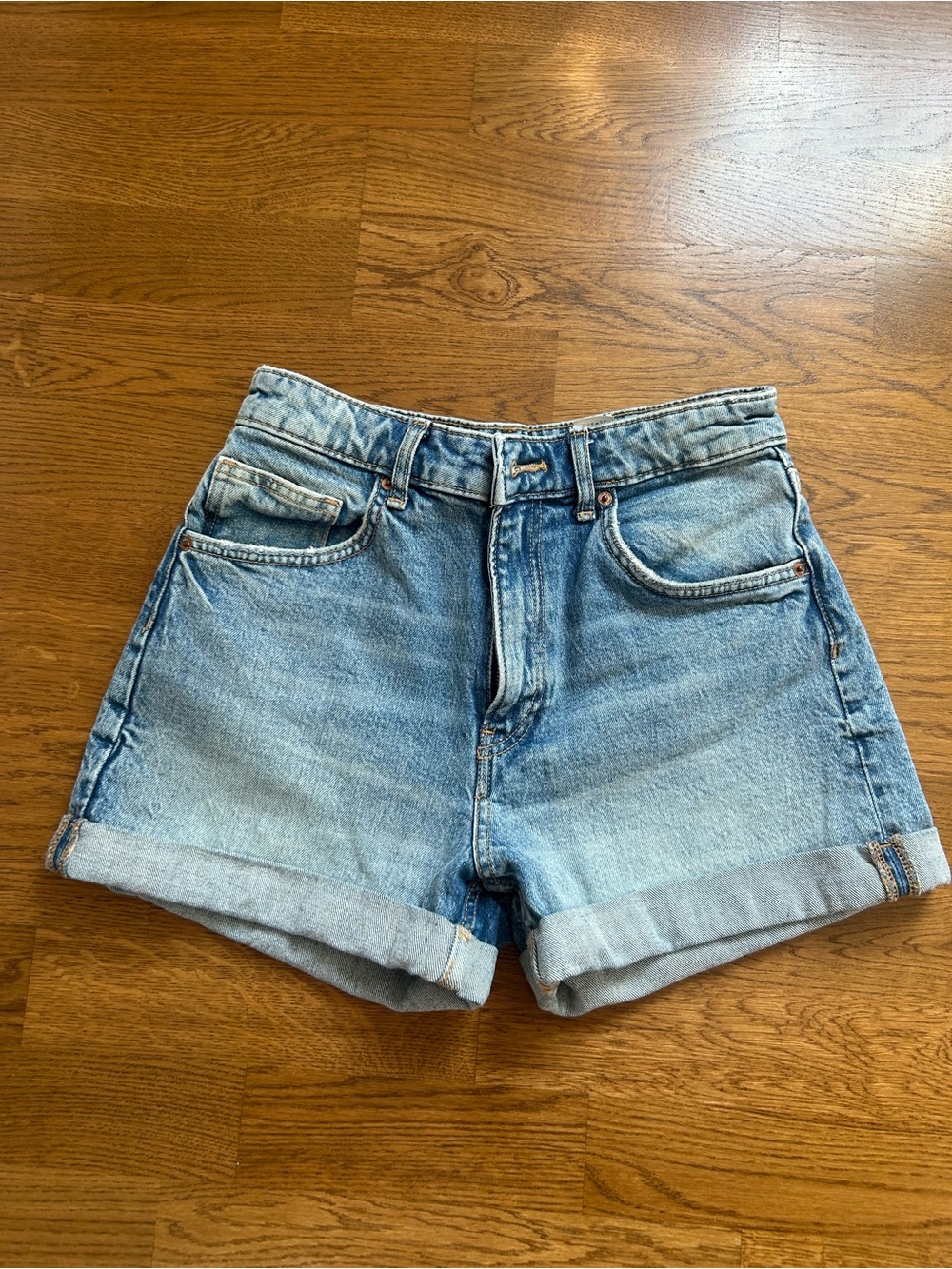 Zara Light Blue Rolled-Hem Denim Shorts